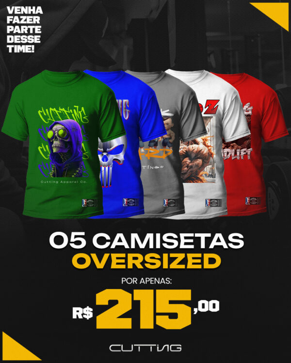 Kit 5 Camisetas Oversized Com Estampas Em DTF